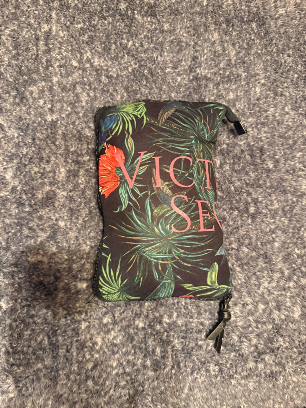 Victoria's Secret Black Tropical Leaf & Coral Floral foldable tote bag